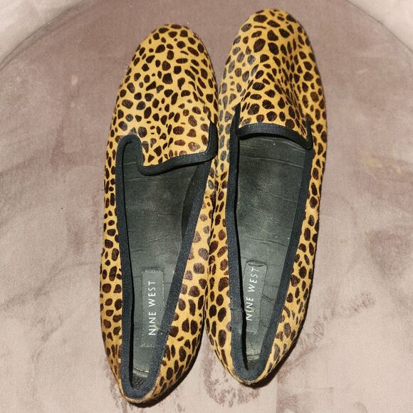 Womens Nine West Haydyn Round Toe Loafers Leopard Faux Suede Size 8M Brown - Picture 5 of 6